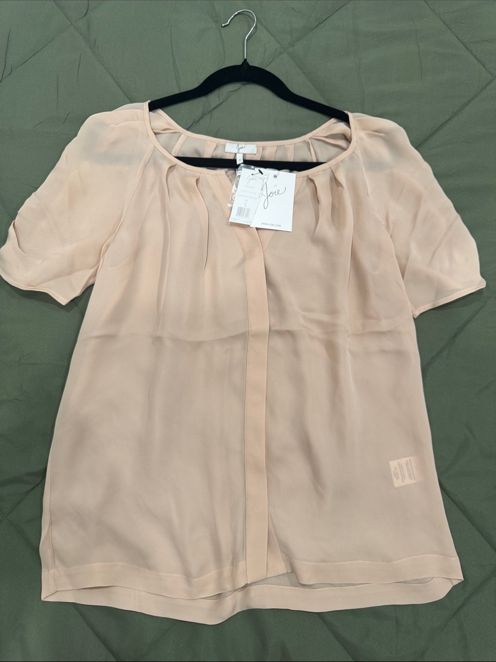 Joie Pale Blush Short Sleeve Silk Blouse
